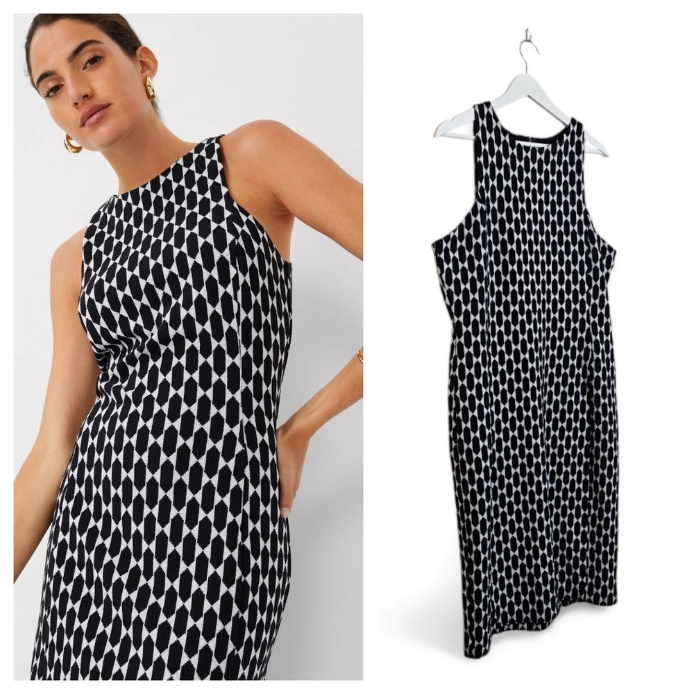 Ann Taylor Geometric Sheath Dress 14 NWT Black White Work Office Career